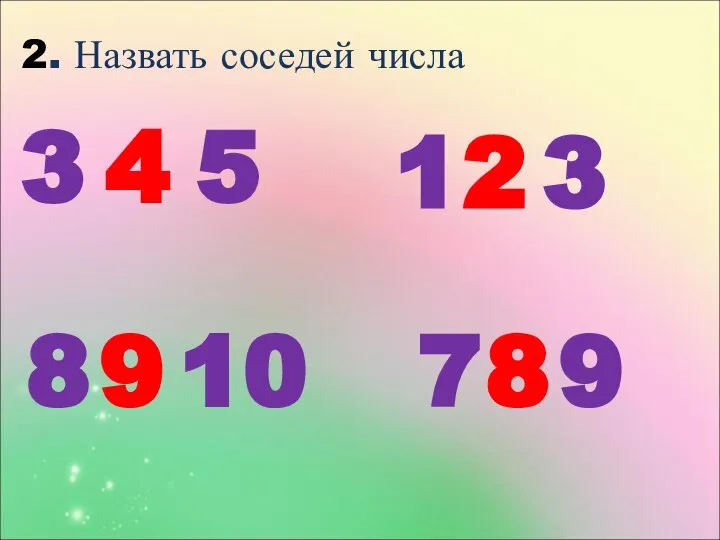 2. Назвать соседей числа 4 5 2 9 3 8 7 8 1 3 9 10