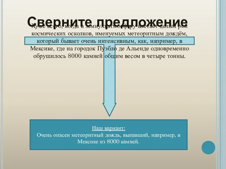 Сверните предложение Хуже всего, когда в земную атмосферу влетает целый рой космических