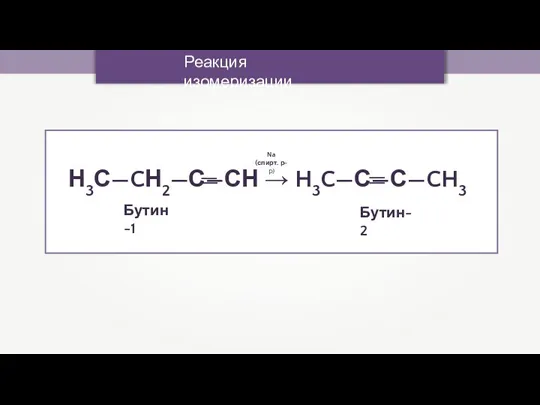 Реакция изомеризации Бутин-1 — — — Бутин-2 Na (спирт. р-р)