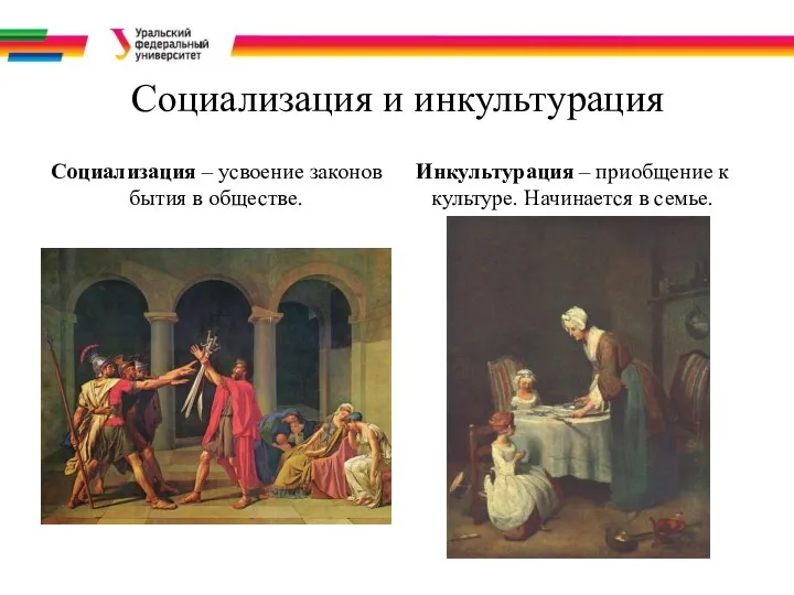 Социализация и инкультурация Социализация – усвоение законов бытия в обществе. Инкультурация –