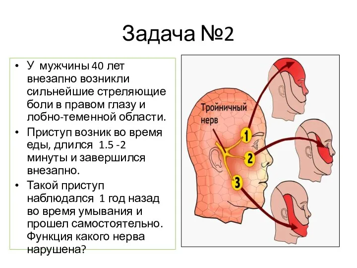 Задача №2 У мужчины 40 лет внезапно возникли сильнейшие стреляющие боли в