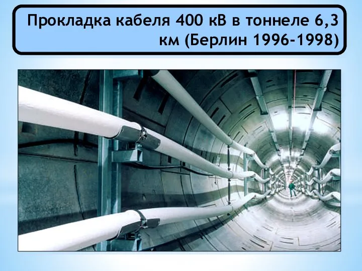 Прокладка кабеля 400 кВ в тоннеле 6,3 км (Берлин 1996-1998)