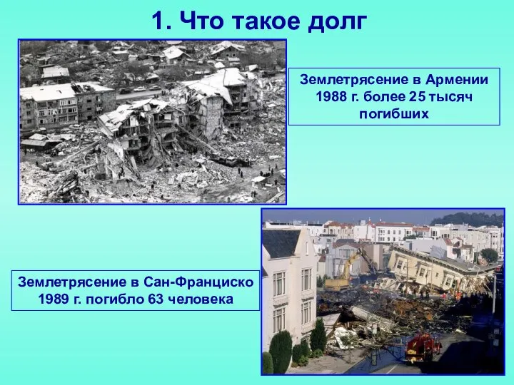 1. Что такое долг Землетрясение в Армении 1988 г. более 25 тысяч