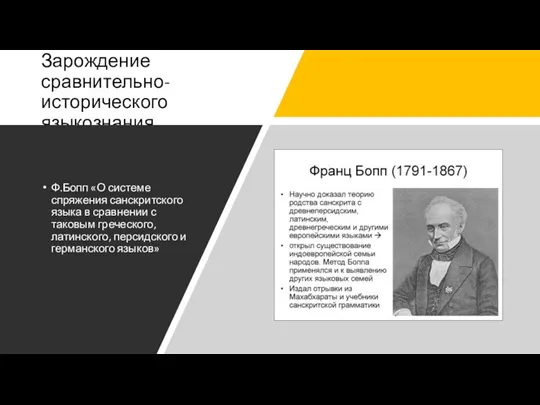 Зарождение сравнительно-исторического языкознания Ф.Бопп «О системе спряжения санскритского языка в сравнении с