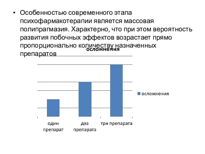 Особенностью современного этапа психофармакотерапии является массовая полипрагмазия. Характерно, что при этом вероятность