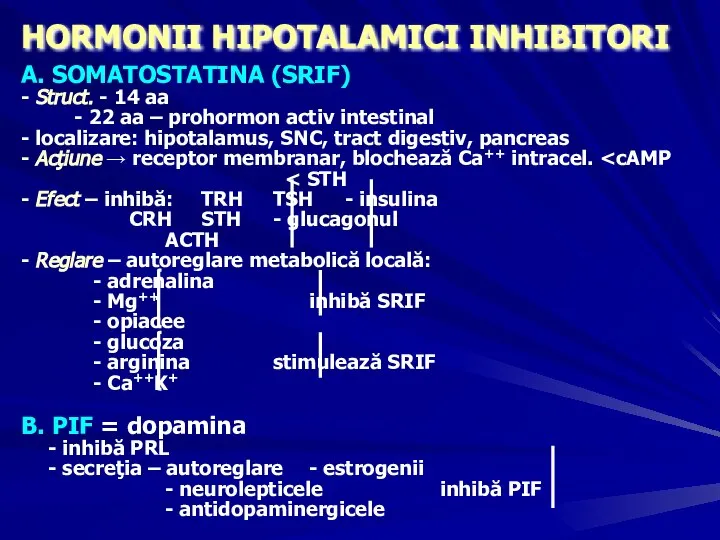 HORMONII HIPOTALAMICI INHIBITORI A. SOMATOSTATINA (SRIF) - Struct. - 14 aa -