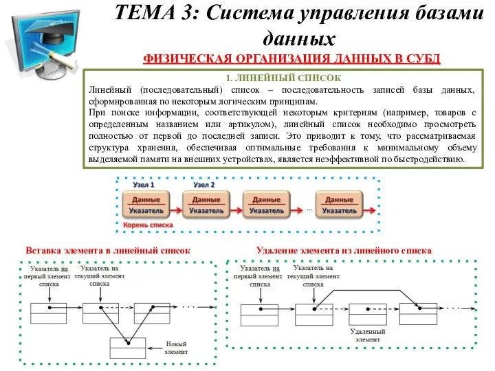 1. ЛИНЕЙНЫЙ СПИСОК Линейный (последовательный) список – последовательность записей базы данных, сформированная