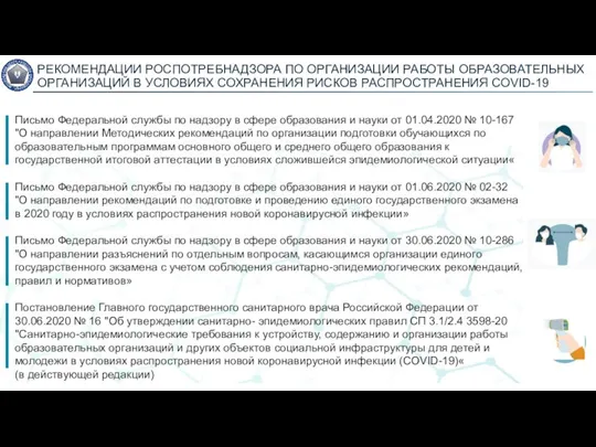 РЕКОМЕНДАЦИИ РОСПОТРЕБНАДЗОРА ПО ОРГАНИЗАЦИИ РАБОТЫ ОБРАЗОВАТЕЛЬНЫХ ОРГАНИЗАЦИЙ В УСЛОВИЯХ СОХРАНЕНИЯ РИСКОВ РАСПРОСТРАНЕНИЯ