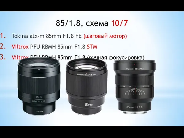 Tokina atx-m 85mm F1.8 FE (шаговый мотор) Viltrox PFU RBMH 85mm F1.8