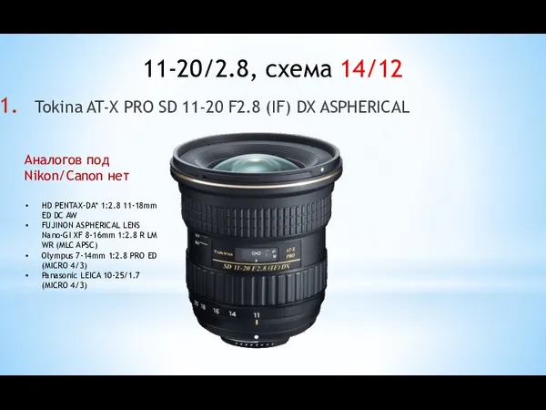 Tokina AT-X PRO SD 11-20 F2.8 (IF) DX ASPHERICAL 11-20/2.8, схема 14/12