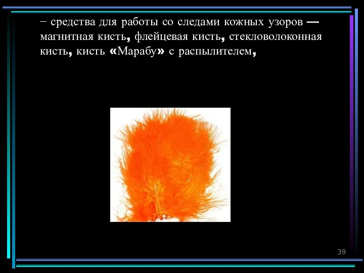 − средства для работы со следами кожных узоров — магнитная кисть, флейцевая