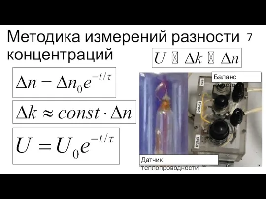 Методика измерений разности концентраций Датчик теплопроводности Баланс «моста»