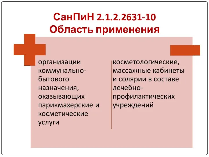 СанПиН 2.1.2.2631-10 Область применения