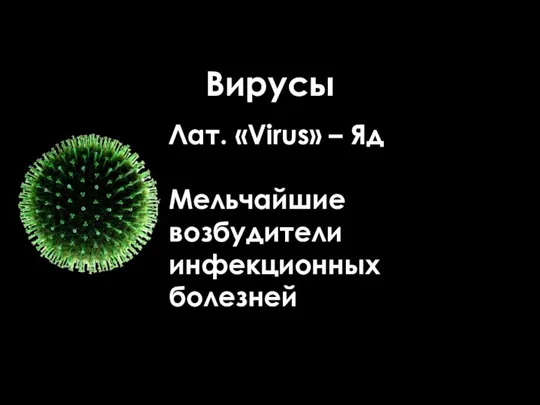 Вирусы Лат. «Virus» – Яд Мельчайшие возбудители инфекционных болезней