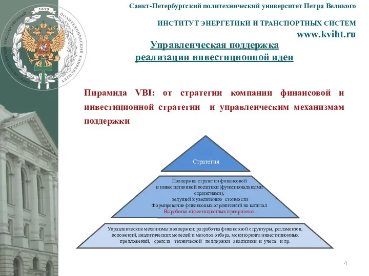 Пирамида VBI: от стратегии компании финансовой и инвестиционной стратегии и управленческим механизмам