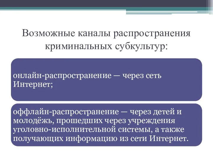 Возможные каналы распространения криминальных субкультур: