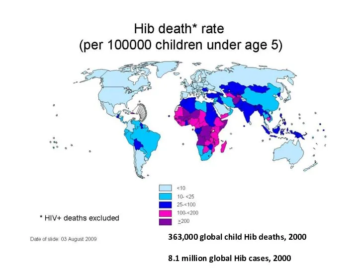 363,000 global child Hib deaths, 2000 8.1 million global Hib cases, 2000