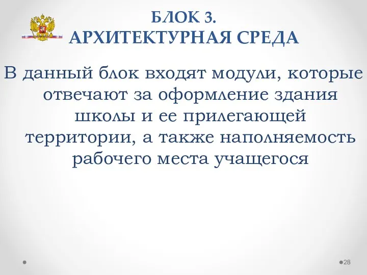 БЛОК 3. АРХИТЕКТУРНАЯ СРЕДА В данный блок входят модули, которые отвечают за