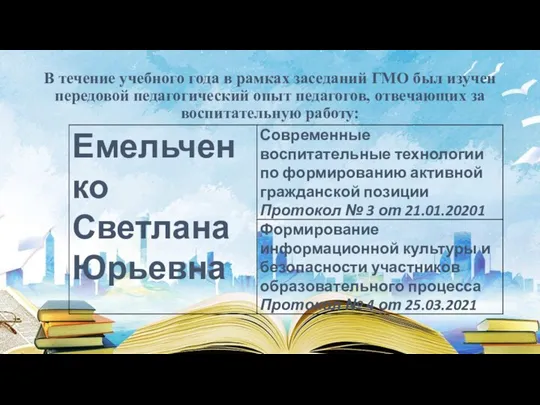 В течение учебного года в рамках заседаний ГМО был изучен передовой педагогический