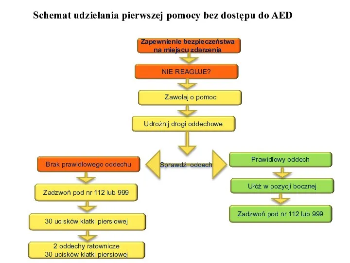 Sprawdź oddech Schemat udzielania pierwszej pomocy bez dostępu do AED