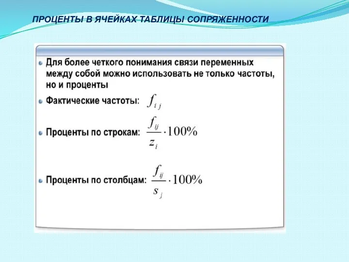 ПРОЦЕНТЫ В ЯЧЕЙКАХ ТАБЛИЦЫ СОПРЯЖЕННОСТИ