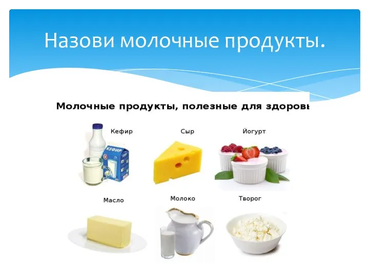 Назови молочные продукты.