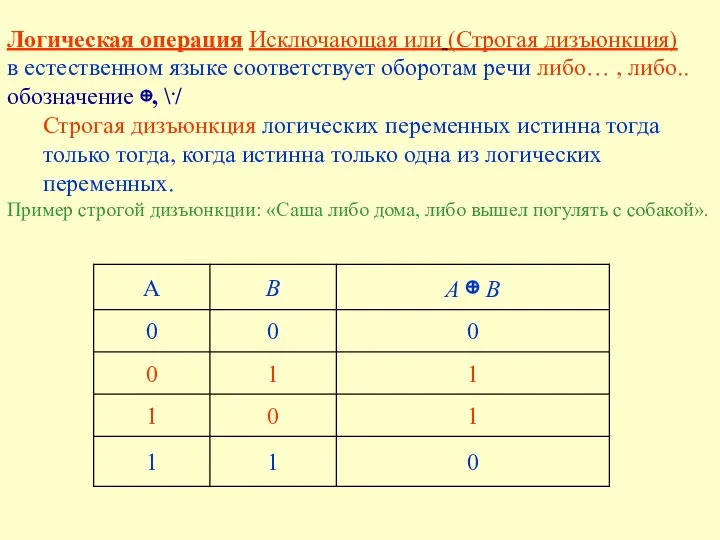 Логическая операция Исключающая или (Строгая дизъюнкция) в естественном языке соответствует оборотам речи