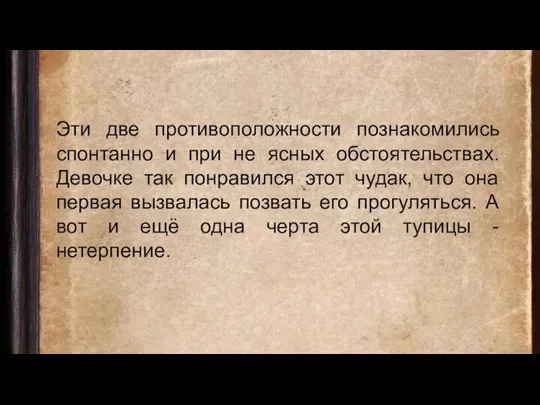 Эти две противоположности познакомились спонтанно и при не ясных обстоятельствах. Девочке так