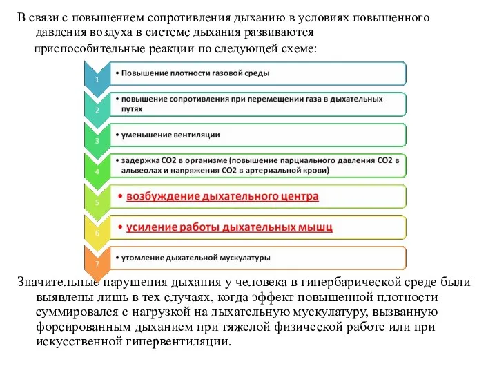 В связи с повышением сопротивления дыханию в условиях повышенного давления воздуха в