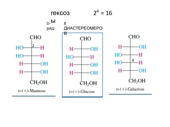 гексозы 24 = 16 2 4 8 ДИАСТЕРЕОМЕРОВ D-ряд: