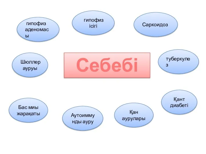 Себебі Шюллер ауруы гипофиз ісігі Бас миы жарақаты гипофиз аденомасы Саркоидоз Аутоиммунды