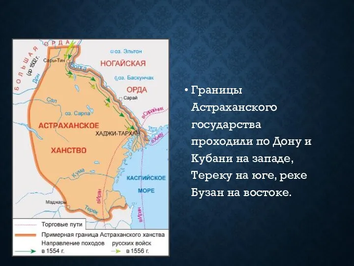 Границы Астраханского государства проходили по Дону и Кубани на западе, Тереку на