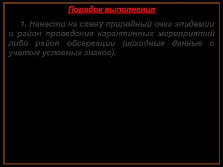 1. Нанести на схему природный очаг эпидемии и район проведения карантинных мероприятий