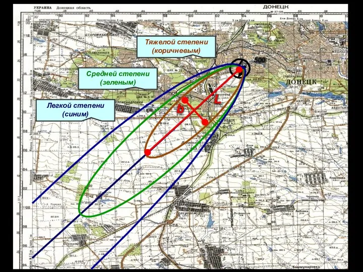 500 Тяжелой степени (коричневым) Средней степени (зеленым) Легкой степени (синим) b L