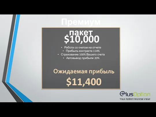 Работа со счетом на отчете Прибыль контракта 114% Страхование 100% Вашего счета