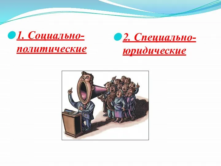 1. Социально-политические 2. Специально-юридические