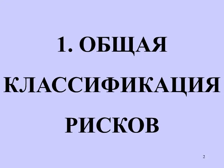 1. ОБЩАЯ КЛАССИФИКАЦИЯ РИСКОВ