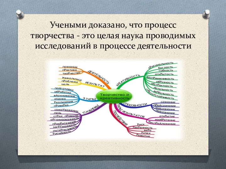 Учеными доказано, что процесс творчества - это целая наука проводимых исследований в процессе деятельности