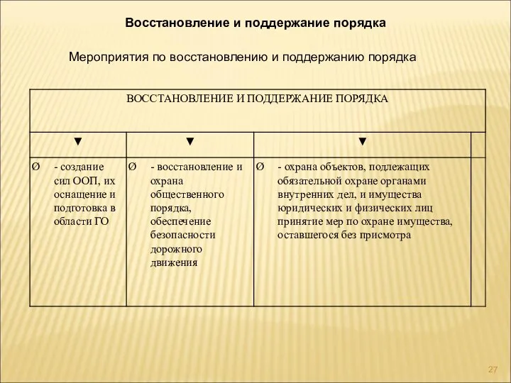 Восстановление и поддержание порядка Мероприятия по восстановлению и поддержанию порядка