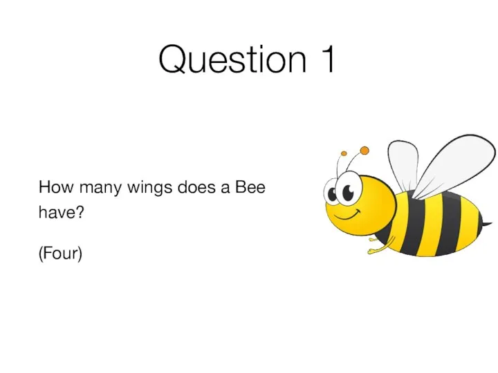 Question 1 How many wings does a Bee have? (Four)