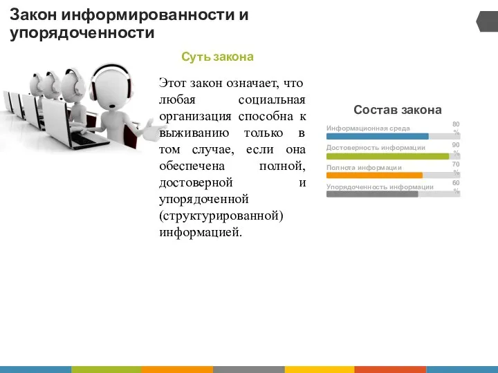 Закон информированности и упорядоченности Этот закон означает, что любая социальная организация способна