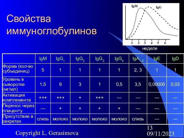 09/11/2023 Copyright L. Gerasimova Свойства иммуноглобулинов недели