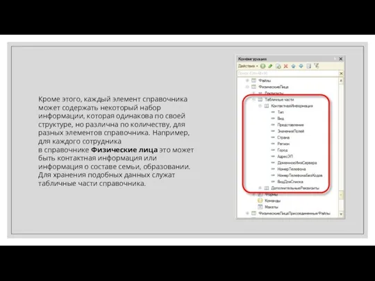 Кроме этого, каждый элемент справочника может содержать некоторый набор информации, которая одинакова