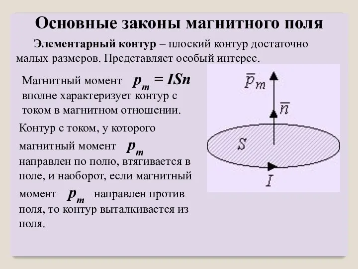 Элементарный контур – плоский контур достаточно малых размеров. Представляет особый интерес. Магнитный