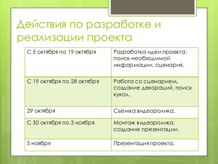 Действия по разработке и реализации проекта