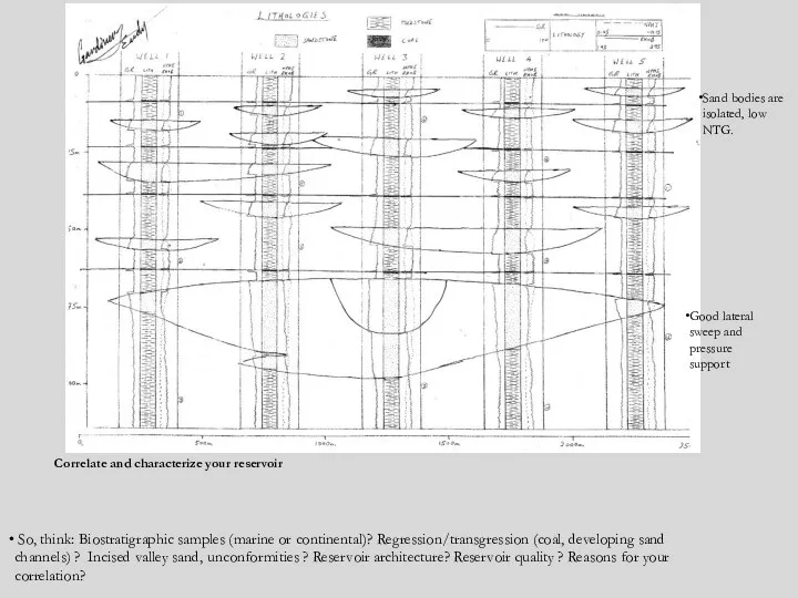 So, think: Biostratigraphic samples (marine or continental)? Regression/transgression (coal, developing sand channels)