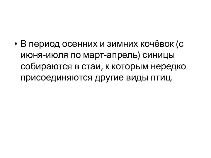 В период осенних и зимних кочёвок (с июня-июля по март-апрель) синицы собираются