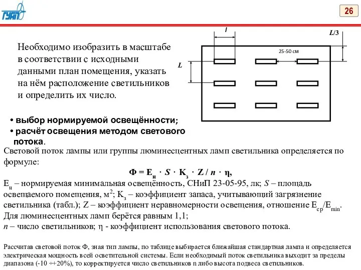 26 Необходимо изобразить в масштабе в соответствии с исходными данными план помещения,