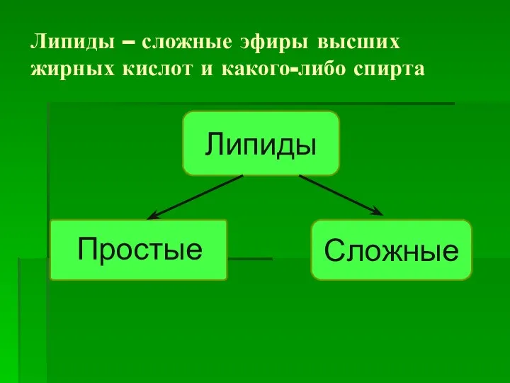 Липиды – сложные эфиры высших жирных кислот и какого-либо спирта Сложные Липиды Простые