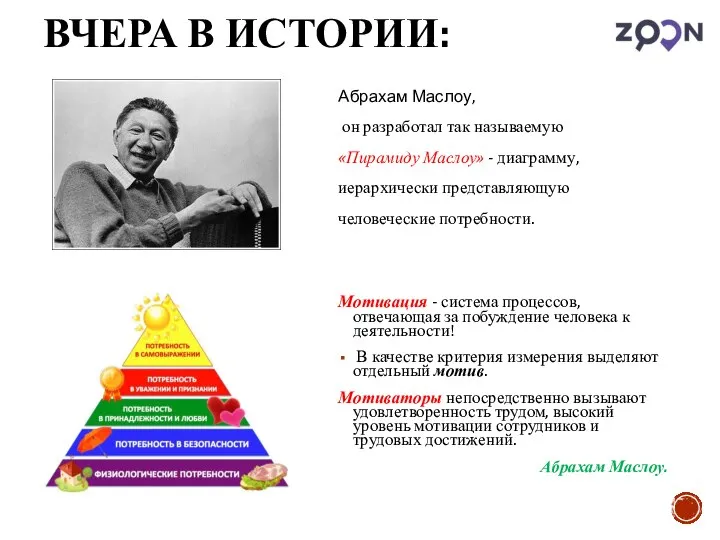 ВЧЕРА В ИСТОРИИ: Абрахам Маслоу, он разработал так называемую «Пирамиду Маслоу» -